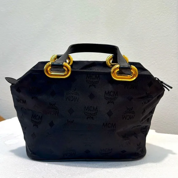 Authentic MCM Vintage Black Visetos Nylon Handle Tote Bag Made in Germany